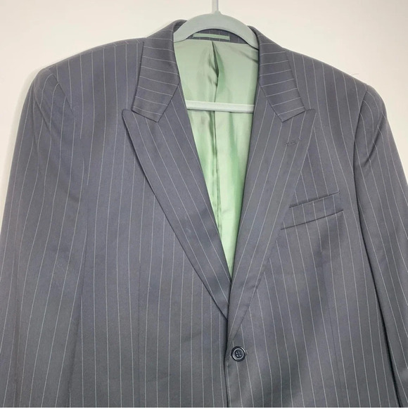 Vintage Massimo Moda Black Green Pinstriped  Rayon Blend Mens Sport Coat Size 44 - Picture 2 of 12